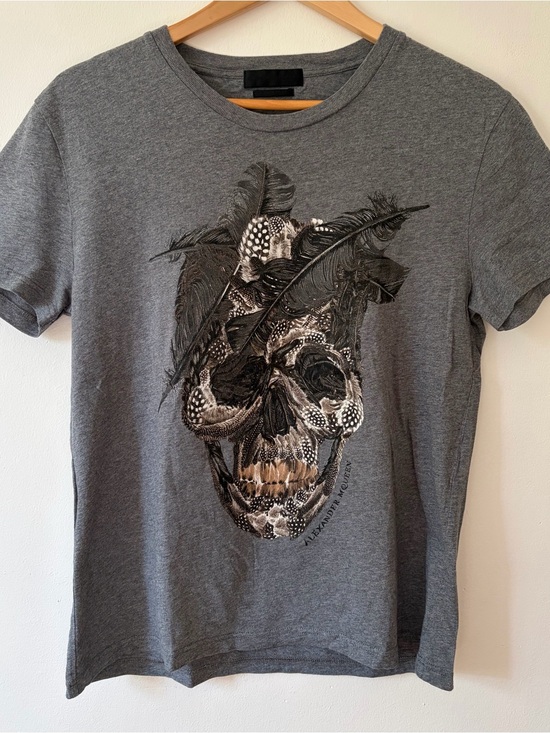 Alexander McQueen Tops - Alexander McQueen Gray Skull & Feather Short Sleeve Tee